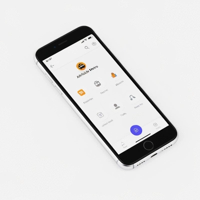 Adelaide Metro app interface on a smartphone, clean and modern design, no text, no words