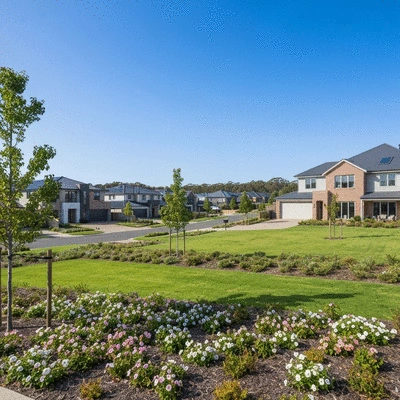 Modern suburban neighborhood in Adelaide with new homes and green spaces