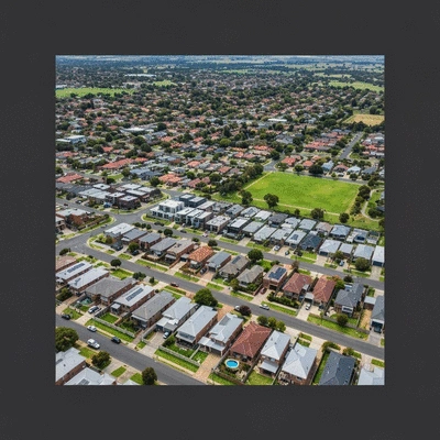 Aerial view of a diverse Adelaide suburb with a mix of affordable and modern homes, representing suburb comparison